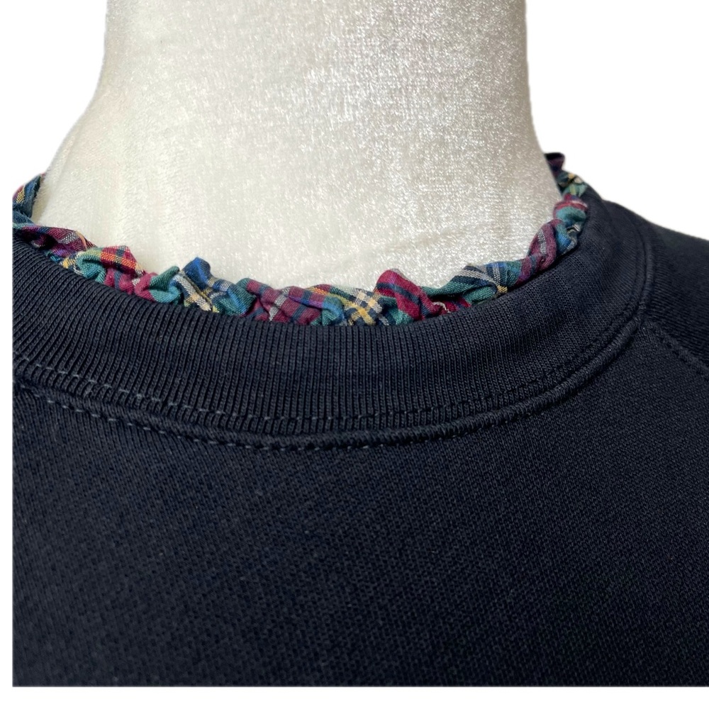 J. Crew Mercantile Plaid Trim, Black Sweater w/ Zipper, 100% Cotton; Women Sm